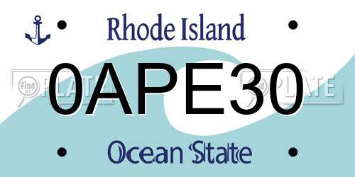 0APE30 Rhode Island License Plate