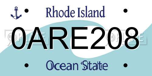 0ARE208 Rhode Island License Plate