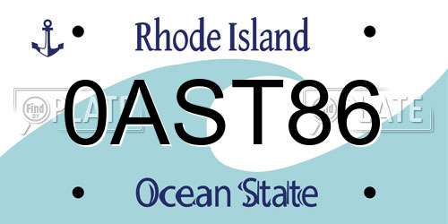 0AST86 Rhode Island License Plate