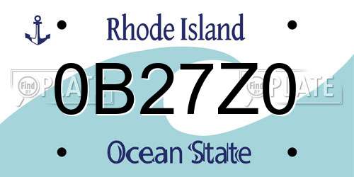 0B27Z0 Rhode Island License Plate