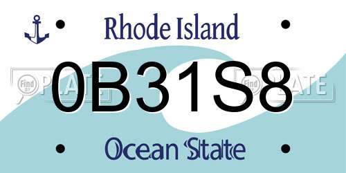 0B31S8 Rhode Island License Plate