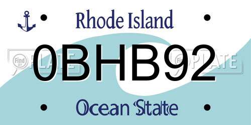 0BHB92 Rhode Island License Plate