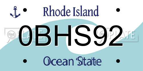 0BHS92 Rhode Island License Plate