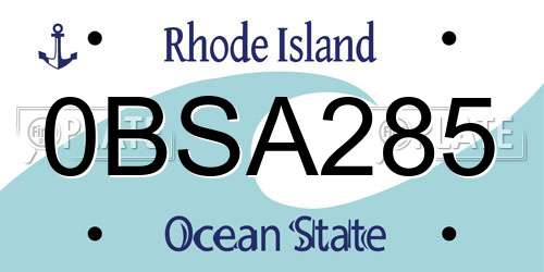 0BSA285 Rhode Island License Plate