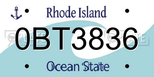 0BT3836 Rhode Island License Plate