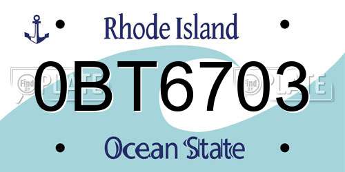 0BT6703 Rhode Island License Plate
