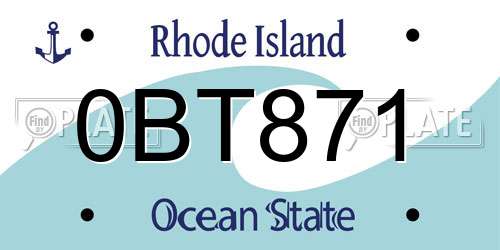 0BT871 Rhode Island License Plate