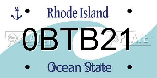 0BTB21 Rhode Island License Plate