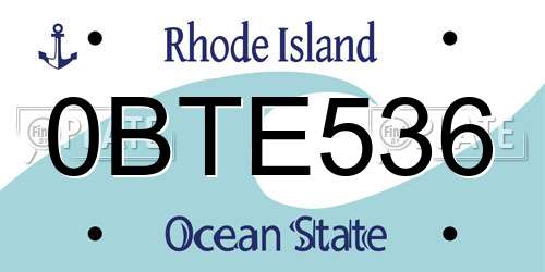 0BTE536 Rhode Island License Plate