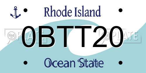 0BTT20 Rhode Island License Plate