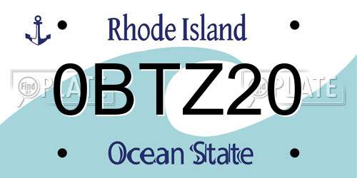 0BTZ20 Rhode Island License Plate