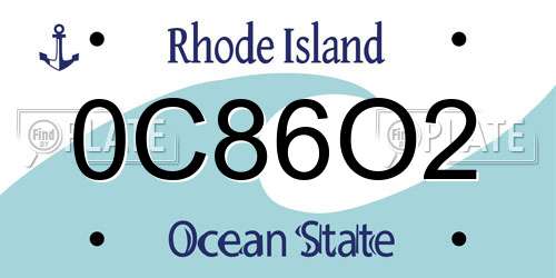 0C86O2 Rhode Island License Plate
