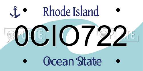 0CIO722 Rhode Island License Plate