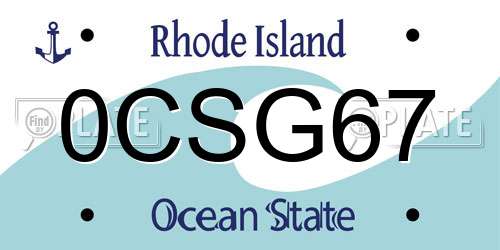 0CSG67 Rhode Island License Plate