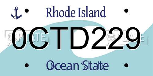 0CTD229 Rhode Island License Plate