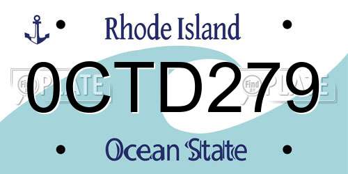 0CTD279 Rhode Island License Plate