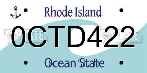 0CTD422 Rhode Island License Plate