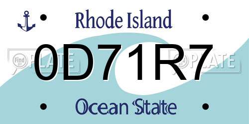 0D71R7 Rhode Island License Plate