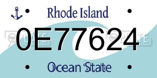 0E77624 Rhode Island License Plate