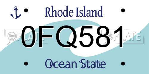 0FQ581 Rhode Island License Plate