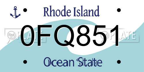 0FQ851 Rhode Island License Plate