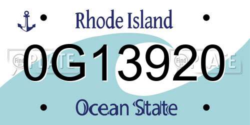 0G13920 Rhode Island License Plate