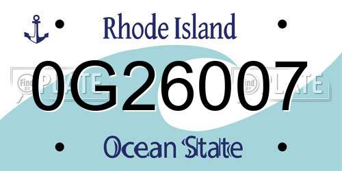 0G26007 Rhode Island License Plate