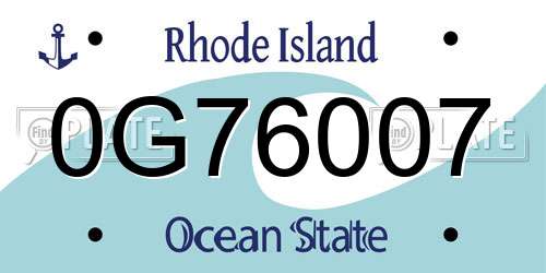 0G76007 Rhode Island License Plate