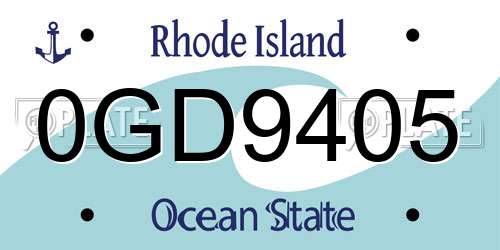 0GD9405 Rhode Island License Plate