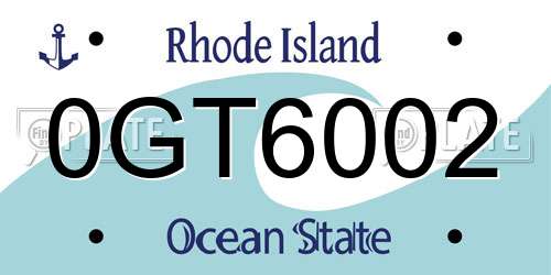 0GT6002 Rhode Island License Plate