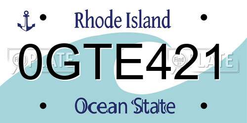 0GTE421 Rhode Island License Plate