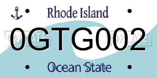 0GTG002 Rhode Island License Plate