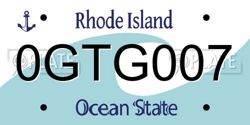 0GTG007 Rhode Island License Plate
