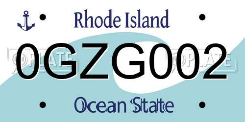 0GZG002 Rhode Island License Plate