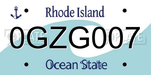 0GZG007 Rhode Island License Plate