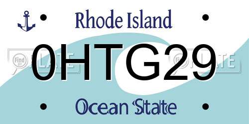 0HTG29 Rhode Island License Plate