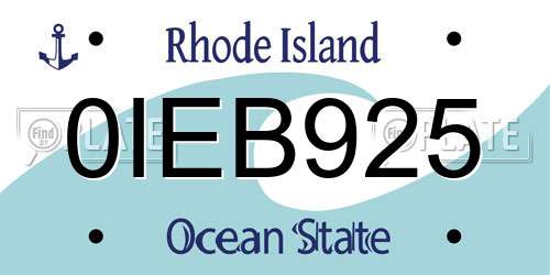 0IEB925 Rhode Island License Plate