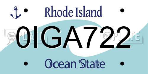 0IGA722 Rhode Island License Plate