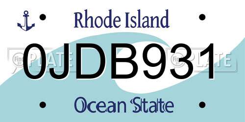 0JDB931 Rhode Island License Plate
