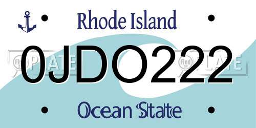 0JDO222 Rhode Island License Plate