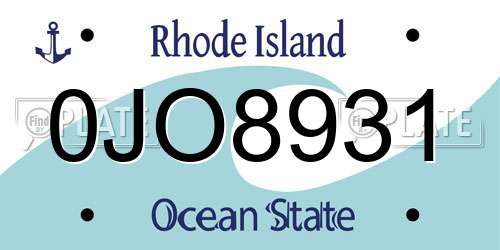 0JO8931 Rhode Island License Plate