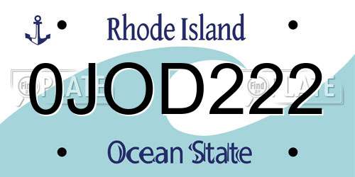 0JOD222 Rhode Island License Plate