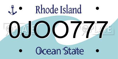 0JOO777 Rhode Island License Plate