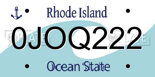 0JOQ222 Rhode Island License Plate
