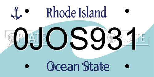 0JOS931 Rhode Island License Plate