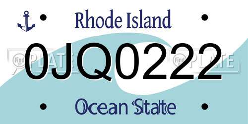0JQ0222 Rhode Island License Plate