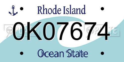 0K07674 Rhode Island License Plate