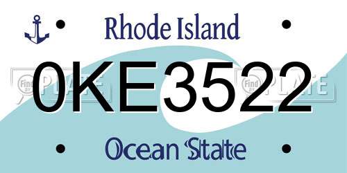 0KE3522 Rhode Island License Plate
