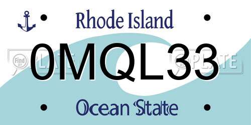 0MQL33 Rhode Island License Plate