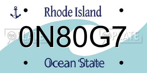 0N80G7 Rhode Island License Plate